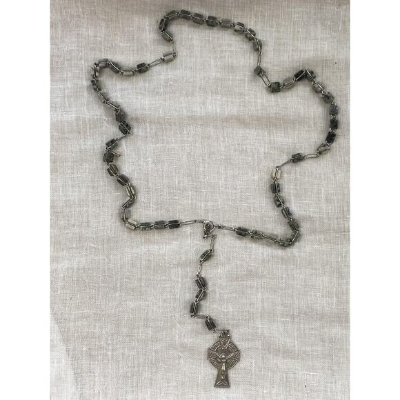 Jewelry - Connemara Marble Full Rosary Green Beaded Irish Celtic Cross Pendant 23" Large